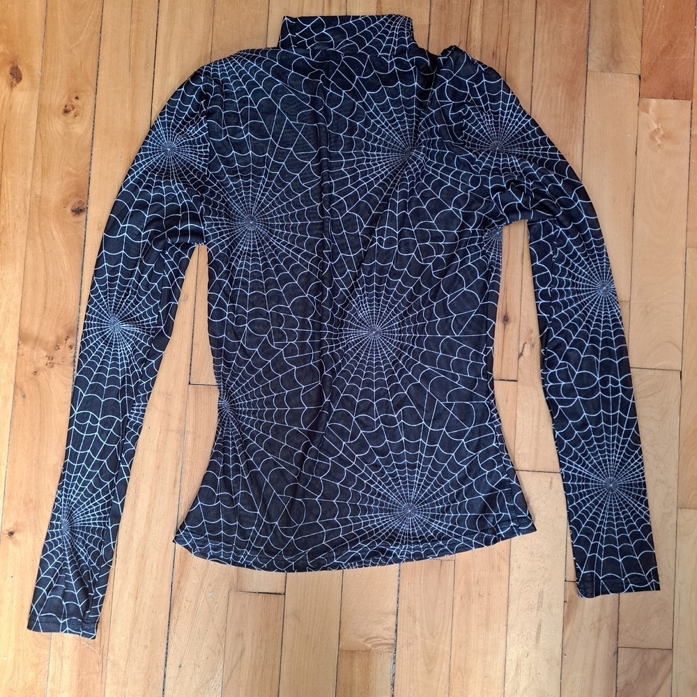 Women's Black Spiderweb Print Long Sleeve Top Mesh XS S - Picture 7 of 7